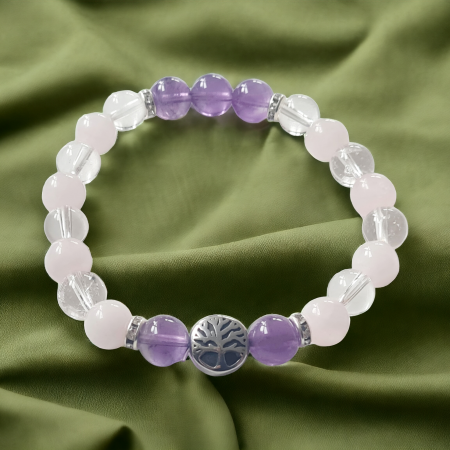 Bracelet quartz rose améthyste cristal de roche anti stress